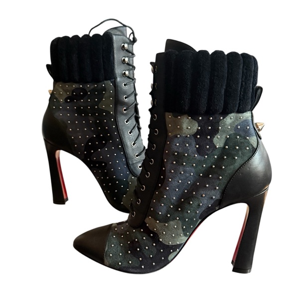 Christian Louboutin Dakita 100 Studded Spike Camo Suede Bootie EU 36 US 6 - Picture 1 of 15